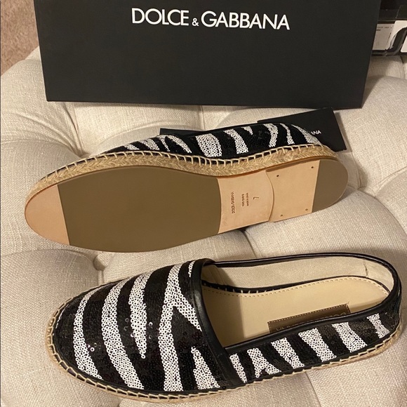 🎉HP!✨FLASH SALE!!!✨Dolce & Gabbana✨NEW!✨Leather Sequin Espadrille Loafer Shoes - Picture 5 of 10